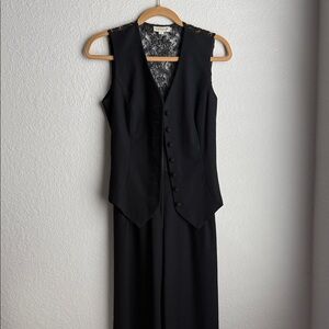 Vintage Ann Taylor Black Pantsuit - Lace Bodice, Button Front